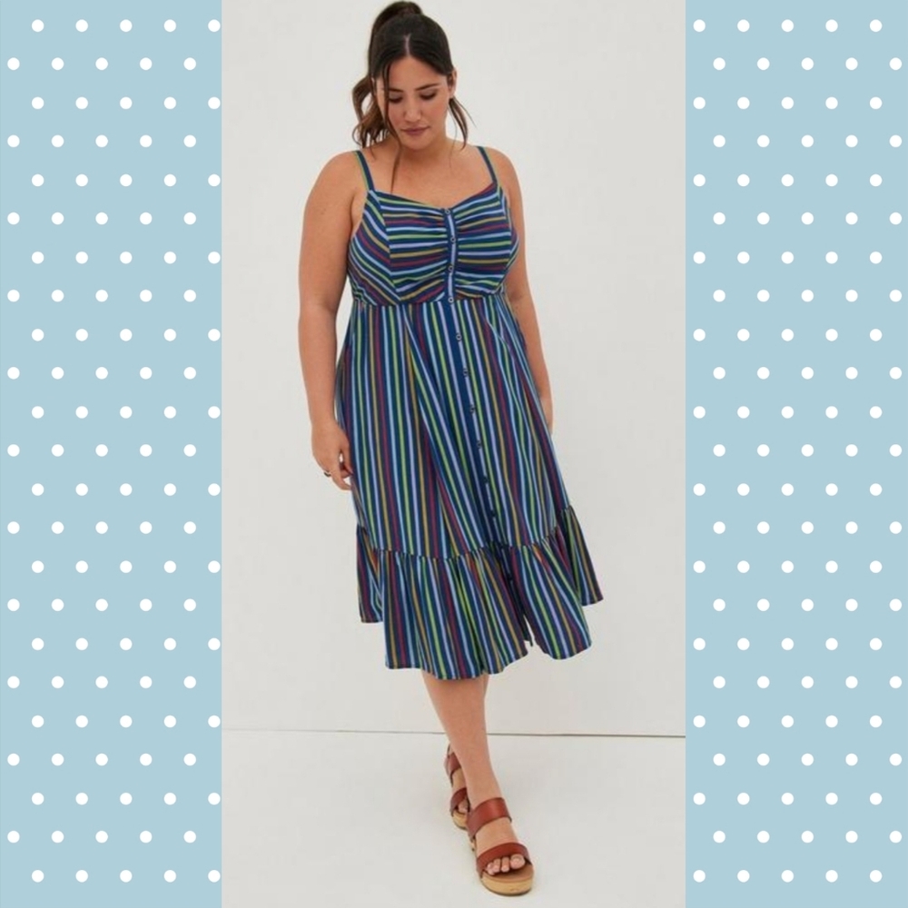 Torrid Colorful Stripe Midi Challis Button-Front … - image 1